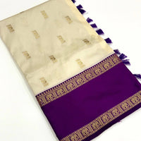 White Gadhwal Pure Soft Silk Saree
