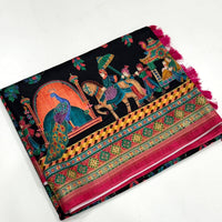 Black Soft Silk Pashmina Kashmiri Print Saree