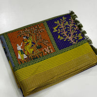 Royal Blue Tussar Kalalmkari Print Saree