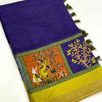 Royal Blue Tussar Kalalmkari Print Saree