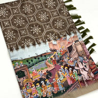 Taupe Kalamkari Digital Printed Saree