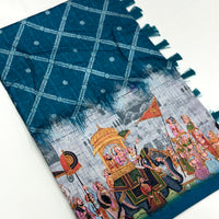 Teal Kalamkari Digital Printed Saree