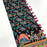 Black Soft Silk Pashmina Kashmiri Print Saree