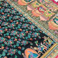 Black Soft Silk Pashmina Kashmiri Print Saree
