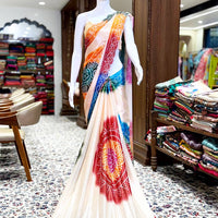 Stylish Chiffon Bandhej Swarovski Saree
