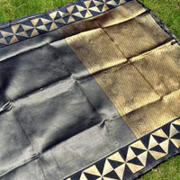 Black Sona Chandi Weave Katan Silk Saree