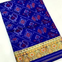 Blue Double Ikkat Heritage Saree