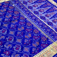 Blue Double Ikkat Heritage Saree
