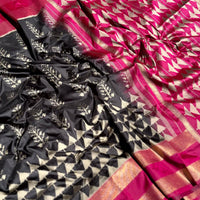 Radiant Black Soft Silk Ikkat Saree