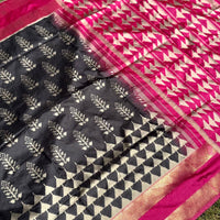 Radiant Black Soft Silk Ikkat Saree