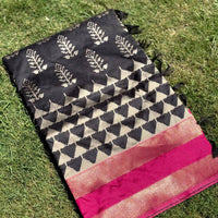Radiant Black Soft Silk Ikkat Saree