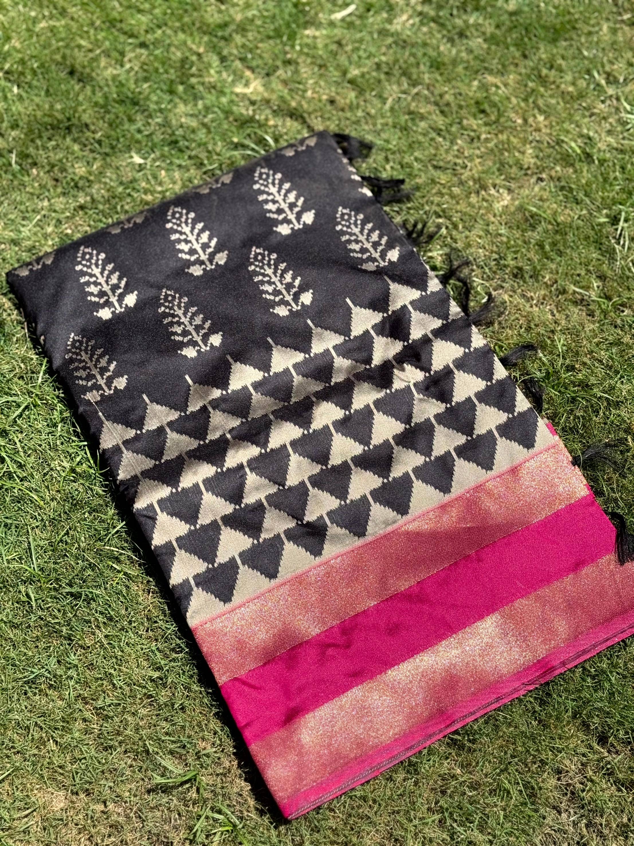 Radiant Black Soft Silk Ikkat Saree