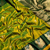 Green Swan Motif Soft Silk Saree