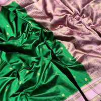 Green Silk Blend Floral Saree
