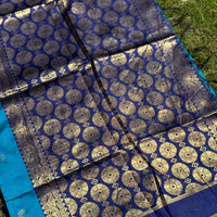 Teal Blue Silk Blend Floral Saree
