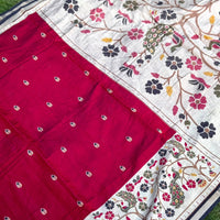 Red Pure Cotton Viscose Kalamkari Print Saree