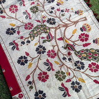 Red Pure Cotton Viscose Kalamkari Print Saree