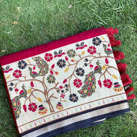 Red Pure Cotton Viscose Kalamkari Print Saree