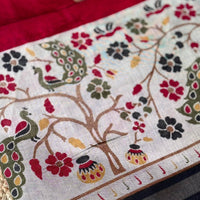 Red Pure Cotton Viscose Kalamkari Print Saree