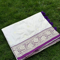 White Soft Silk Feather Saree