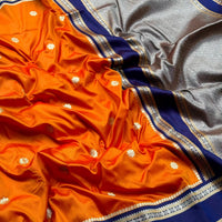 Orange Soft Silk Floral Butta Saree