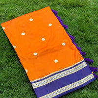 Orange Soft Silk Floral Butta Saree