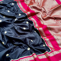 Raven Black Soft Silk Floral Butta Saree