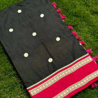 Raven Black Soft Silk Floral Butta Saree