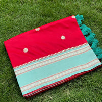 Royal Red Soft Silk Floral Butta Saree