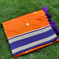 Orange Soft Silk Floral Butta Saree