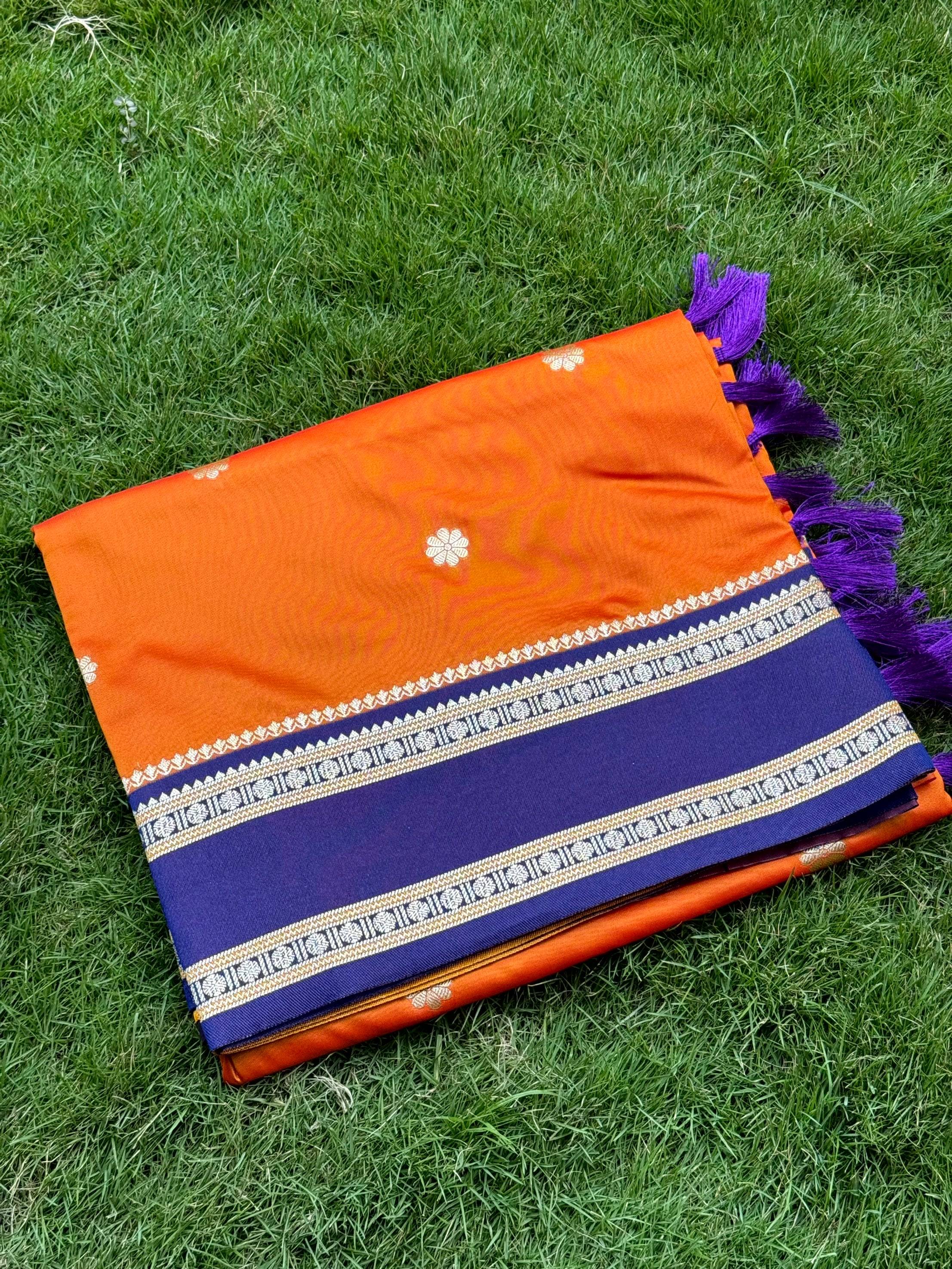 Orange Soft Silk Floral Butta Saree