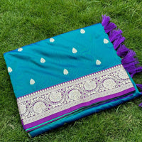 Teal Blue Soft Silk Feather Saree