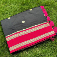 Raven Black Soft Silk Floral Butta Saree