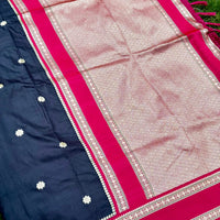 Raven Black Soft Silk Floral Butta Saree