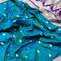 Teal Blue Soft Silk Feather Saree