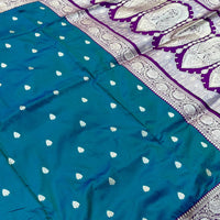 Teal Blue Soft Silk Feather Saree