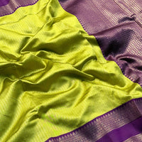Lime Banarasi Katan Silk Saree