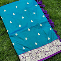 Teal Blue Soft Silk Feather Saree