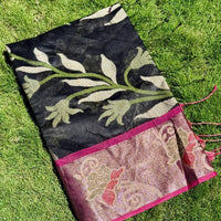 Black Soft Chanderi Pochampally Ikkat Saree