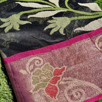 Black Soft Chanderi Pochampally Ikkat Saree