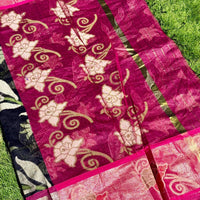 Black Soft Chanderi Pochampally Ikkat Saree