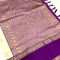 White Gadhwal Pure Soft Silk Saree