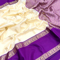 White Gadhwal Pure Soft Silk Saree