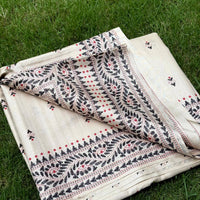Cream Tussar Silk Madhubani Print Saree