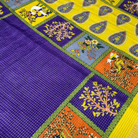 Royal Blue Tussar Kalalmkari Print Saree