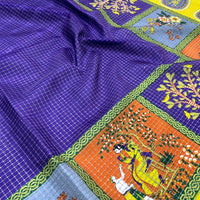 Royal Blue Tussar Kalalmkari Print Saree