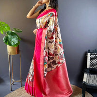Ivory Silk Symphony Kalmkari Saree