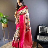 Ivory Silk Symphony Kalmkari Saree