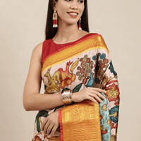 Designer Kalamkari Print Pattu Banarasi Silk Saree