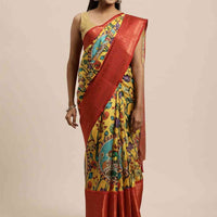 Beautiful Kalamkari Zari Work Silk Blend Kanjivaram Saree